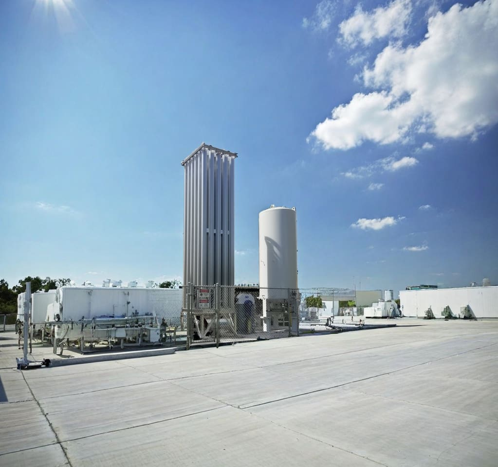 industrial gas storage tanks on concrete pad