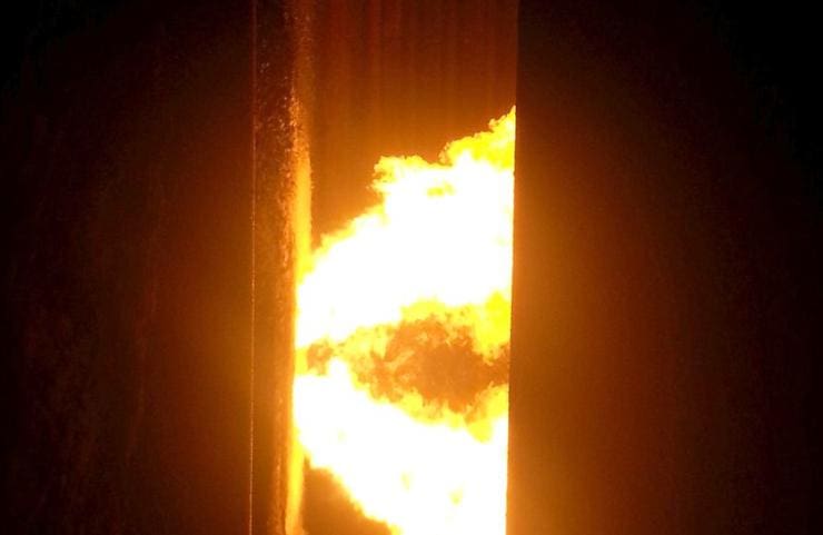 Burner flame viewed through a furnace sight port